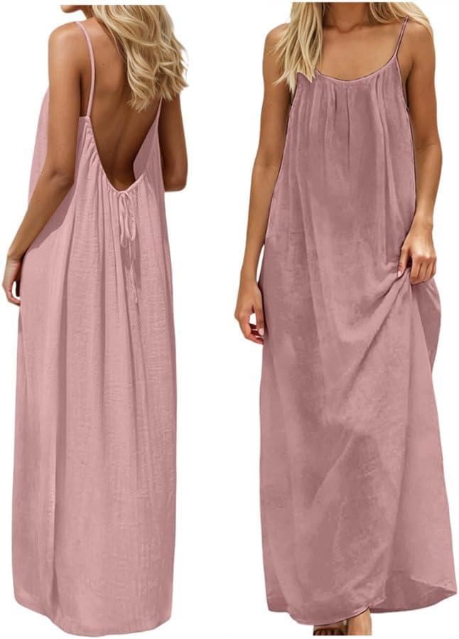 Backless Cami Dress Backless Dress House Dress for Women Sleeveless Long Cami Lounge Dress Backless for Indoor Summer Wear, Large