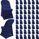 Newwiee 50 Pcs Spandex Chair Covers Bulk - Stretch Folding Flat Front Fitted Universal Chair Protector Pack Removable Washable for Wedding Party Dining Banquet Event (Navy Blue)
