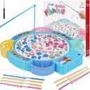 Pakoo Magnetic Fishing Game Toys, Rotating Board Game with Music Including 45 Fishes and 8 Fishing Poles, Christmas Party Game Toys for Kids Age 3 4 5 6 7 and Up