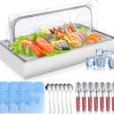 Ice Food Serving Display Tray, Portable Salad Bar Buffet Station for Home, Cold Food Buffet Server with Clear Roll Top Cover, Chilled Serving Trays for Parties, Hotel Kitchen,3 Ice Packs, 1 x 1 Pan