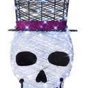 36" Lighted Skull with Top Hat,100 LED Prelit Skull Outdoor Halloween Decor
