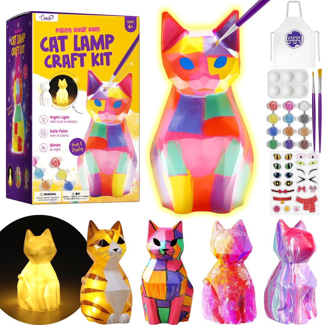 Paint Your Own Cat Lamp Kit, Arts and Crafts for Kids Ages 8-12, Art Supplies Painting kit for Kids 6-12, Cat Night Light Toys Girls Boy Birthday Christmas Gifts for Kid Ages 3 4 5 6 7 8 9 10 11 12+