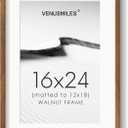 16x24 Poster Frame, USA-Sourced Natural Walnut Wood Picture Collage Frame with HD Tempered Glass, Modern Simple 16 x 24 Wooden Photo Frame Matted to 12x18, Vertical & Horizontal Wall Hanging Display