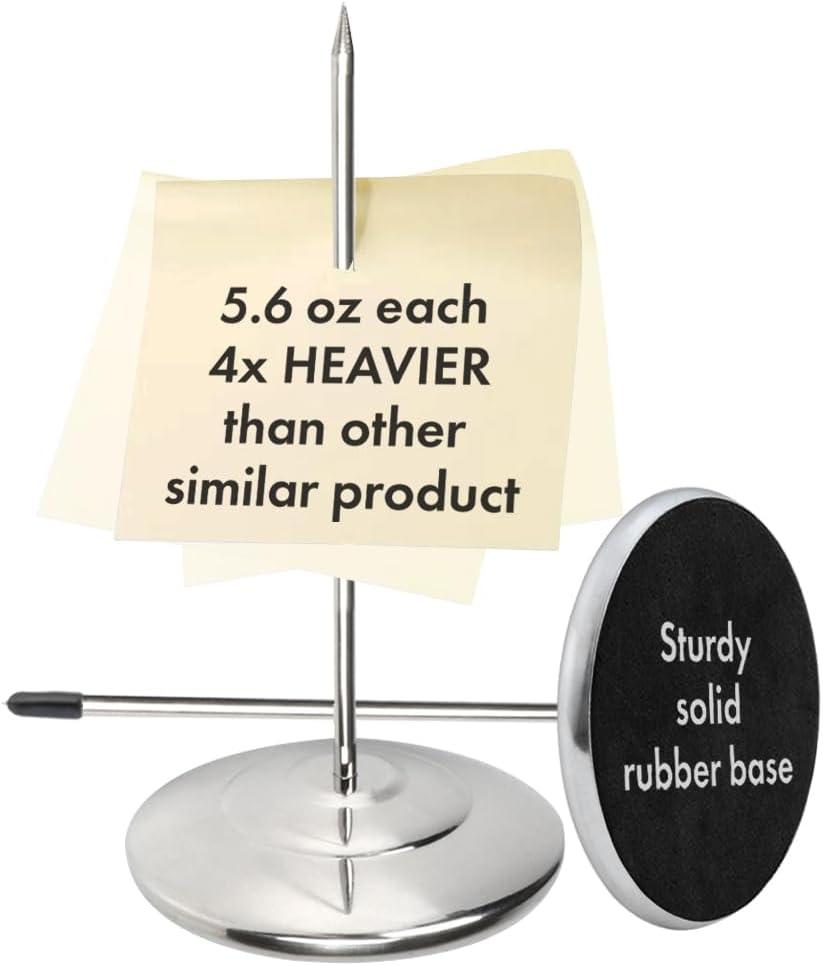 Restaurant Receipt Holder, Stainless Steel Check Spindle with 3.2 Inch Round Base, Desk Straight Rod 6.3 Inch Long for Bill Fork Stick and Paper Memo Holder Spike, 2 Pcs