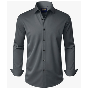 J.VER Men's Dress Shirts Stretch Long Sleeve Formal Shirt Solid Business Casual Button Down Shirts for Wedding Prom Size L