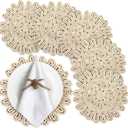 TOPZEA 6 Pack Round Woven Placemats, 11.75 Inch Natural Hand-Braided Boho Placemat Set, Heat Resistant Wicker Charger Plates for Dining Table Decor, Thanksgiving, Wedding, Christmas