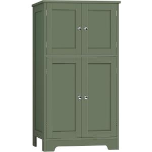 Iwell Bathroom Floor Storage Cabinet with 2 Adjustable Shelves & 4 Doors, Freestanding Bathroom Cabinet, Cupboard for Living Room, Entryway, Home Office, Green