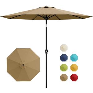 GarveeLife 9FT Umbrella Outdoor Patio, Table Umbrella with Push Button Tilt and Crank, 8 Sturdy Ribs Waterproof UV Protection for Garden, Pool, Deck, Backyard, Market (Khaki)