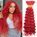 Red Boho Hair for Braiding 20 Inch Deep Water Wave Bulk Hair