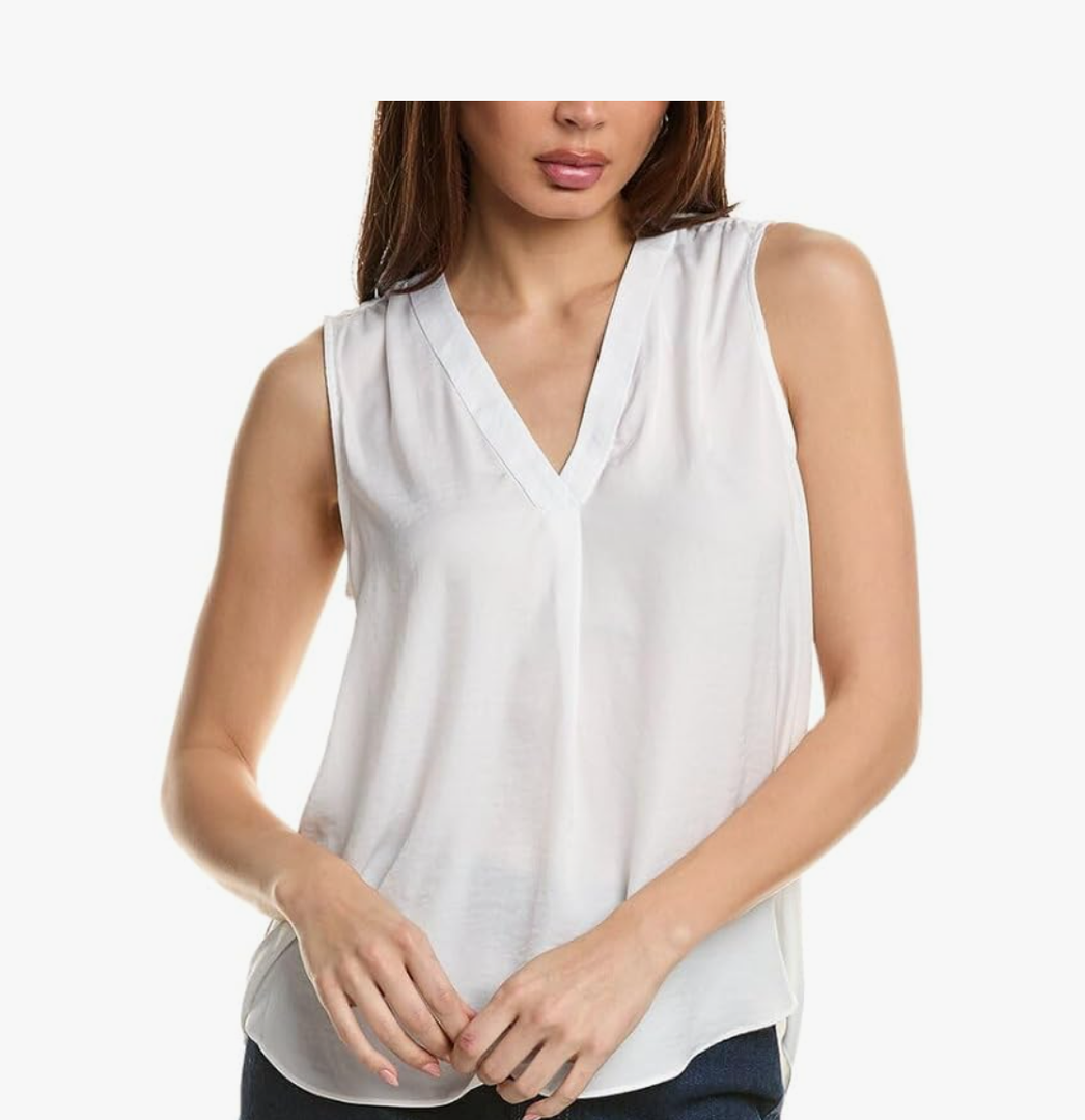Vince Camuto Women's Sleeveless V-Neck Rumple Blouse White Medium