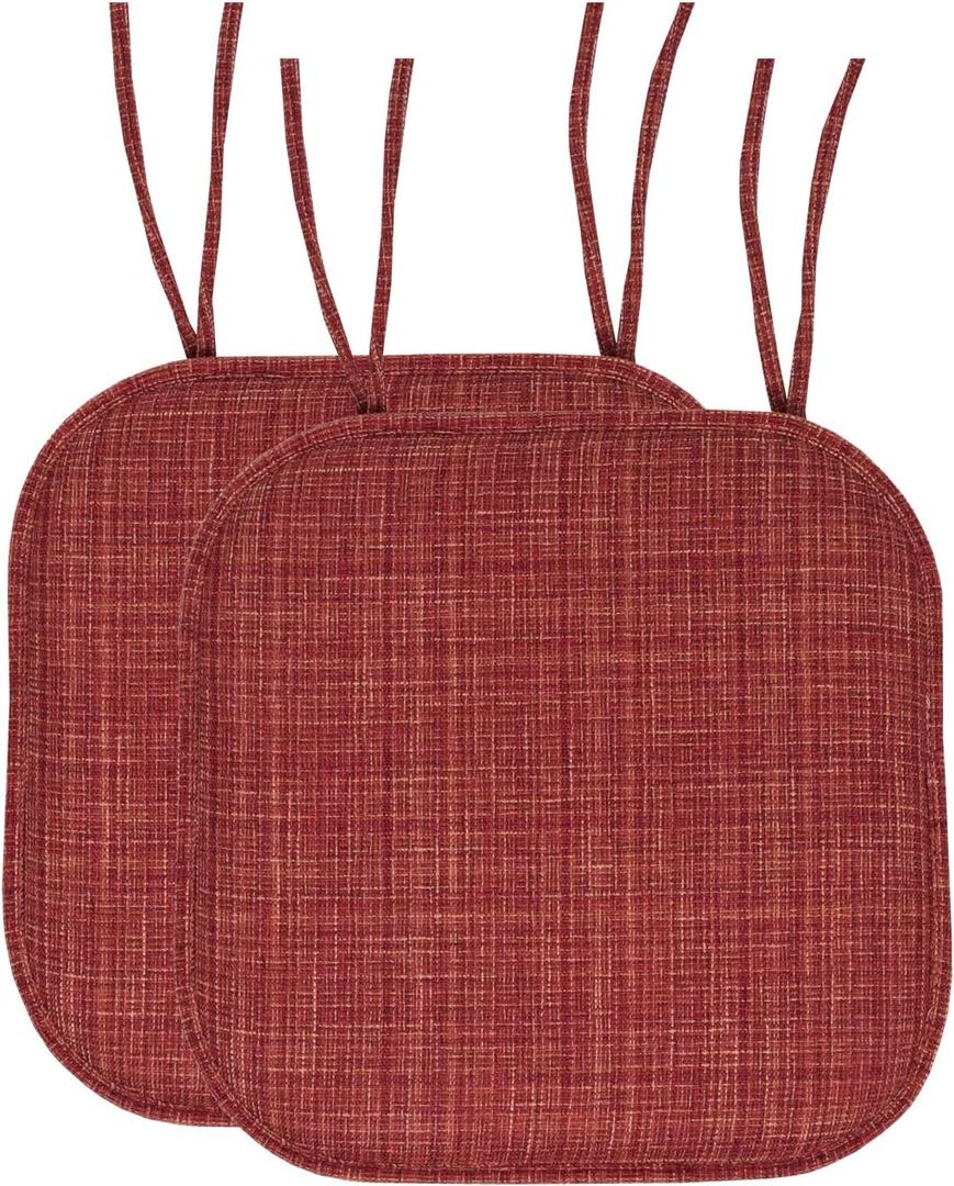 Sweet Home Collection Chair Cushion Memory Foam Pads with Ties Honeycomb Pattern Slip Non Skid Rubber Back Rounded Square 16" x 16" Seat Cover, 2 Pack, Aria Burgundy