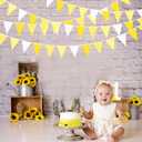 32Ft Yellow Party Decorations Yellow White Pennant Banner Fabric Triangle Flag Bunting Garland for Lemon Bee Sunflower Birthday Baby Shower Anniversary Wedding Party Home Outdoor Garden Decorations