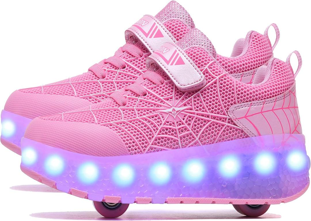 Aikuass USB Chargable LED Light Up Roller Shoes Wheeled Skate Sneaker Shoes for Boys Girls Kids, Size: 13 Little Kid