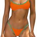 Women's 2 Piece String Bikini Set Sexy Bathing Suit with Adjustable Halter Neck and Thong Swimwear (Medium, Orange)