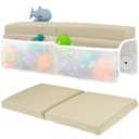 Baby Bath Kneeler and Elbow Rest Pad Set - Baby Bath Support for Knees and Elbows - Bath Kneeler Pad with Memory Foam and Bath Toys Organizer - Ideal Bath Kneeling Pad for Bathing Baby - Beige