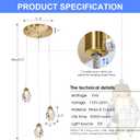 3 Lights Crystal Pendant Light Modern Cluster Chandelier - Dimmable LED Pendant Light Fixture with Brass Teardrop Design - Stylish Lighting for Kitchen Island, Dining Room, Hallway, Bathroom