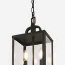 Large Outdoor Indoor Pendant Light 2-Light, Modern Black Metal Outside Chandelier Exterior Hanging Fixture Ceiling Mount with Clear Glass Shade for Front Porch Entrance Foyer Entryway (Bulb Included)