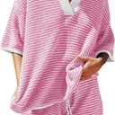 Tankaneo Womens Sweater Set 2 Piece Outfits Oversized 3/4 Sleeve V Neck Knit Tops High Waisted Shorts Lounge Sets (X-Small, Light Pink)