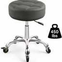 Rolling Stool with Wheels, 12cm/4.7" Ultra Thick Cushion, Adjustable Height 19.8-25 Inch, 360 Swivel Heavy Duty Stool, 450lbs Capacity PU Leather Seat for Massage Salon Tattoo Medical Spa, Grey