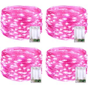 JMEXSUSS 4 Pack 50 LED Pink Fairy Lights Battery Operated, 16.1ft Pink Room Decor Fairy Lights Indoor Outdoor Waterproof, Christmas String Lights for Bedroom Wedding Birthday Holiday Decorations
