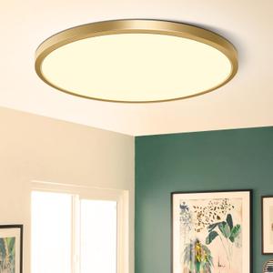 15.7Inch LED Flush Mount Ceiling Light Fixture , 32W(320W Equivalent), 3800LM, 3000K Warm White, IP40, Flat Modern LED Ceiling Lights for Bedrooms, Living Rooms, Bathrooms, Stairwells, etc.(Gold)