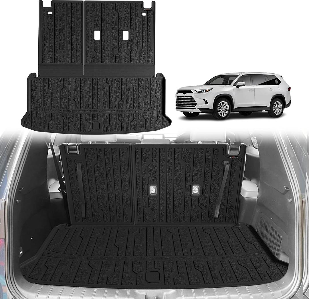 TripleAliners Trunk Mat with Backrest Mat Compatible with Toyota Grand Highlander 2024 2025 2026 All Weather TPE Liners 2 in 1 Accessories Custom Fit TPE Heavy-Duty Covers (Won't Fit Highlander)