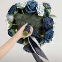 Ling's moment Navy Blue Bridal Bouquet for Bride, Blue Wedding Bouquets for Bride, 13 Inch Silk Round Artificial Wedding Flowers Bouquets,Blu-noble Navy Blue, Small 13 Inch