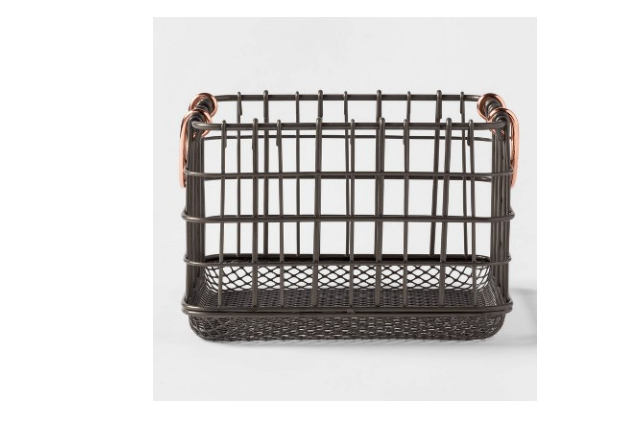 Wire Basket with Copper Handle and Mesh Bottom Pewter - Threshold
