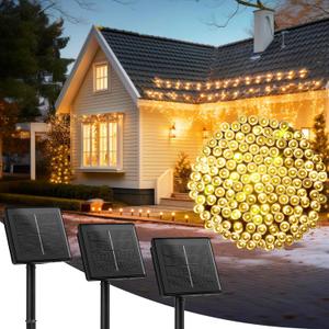 Brightown Solar Lights Outdoor, Extra-Long Total 216Ft 600LED Solar String Lights, 8 Modes Green Wire Twinkle Lights Waterproof for Christmas Tree Garden Yard Wedding Party Decor, Warm White