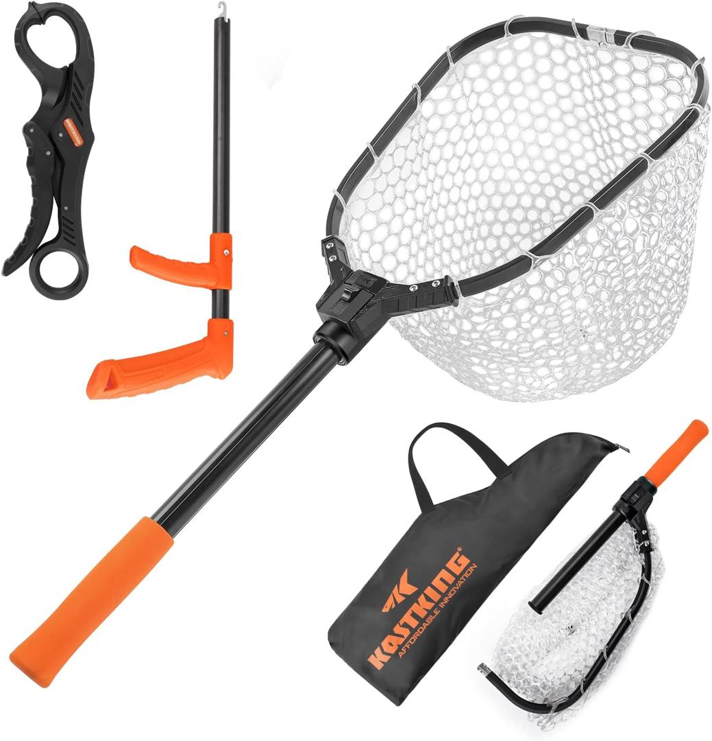 KastKing Brutus Fishing Net, Foldable Extendable Fish Landing Net, Lightweight & Portable Fishing Net with Soft EVA Foam Handle, Holds up to 44lbs/20KG, Fish-Friendly Mesh for a Safe Release, 31" Total Length