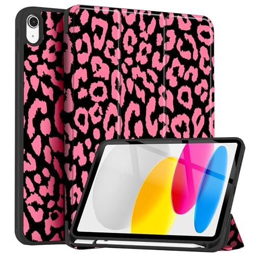 TopPerfekt Case for iPad 11th (A16) 11-inch 2025 / 10th Generation 10.9-inch 2022-TPU Shockproof Frame and Threefold Protective Leather Cover Pencil Holder,Auto Sleep/Wake,Double-sided-LeopardRosePink