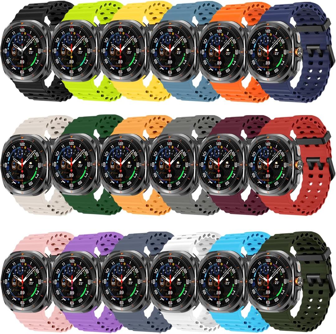 Sport Silicone Bands Compatible for Samsung Galaxy Watch Ultra 47mm (2025/2024), Breathable Wristband Waterproof Replacement Soft Silicone Strap for Men Women (18 colors)