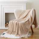 BATTILO HOME Beige Throw Blankets for Couch, Knitted Tan Throw Blanket for Twin Bed, Super Soft Warm Large Throws for Home Decor, 60" x 80"