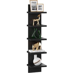 IBUYKE 5 Tier Wall Shelf Unit, Black Vertical Shelf, Floating Storage Wall Shelf, Decorative Wall Mount Vertical Shelving for Home, Bedroom, Living Room, Office Decor WBC009B