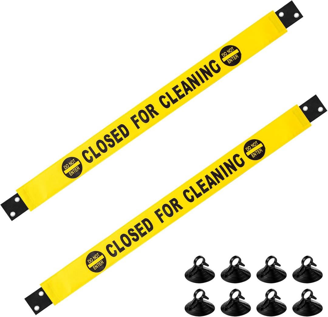 Barydat 2 Pcs Closed for Cleaning Sign with Magnetic Ends Nylon Bathroom Restroom Do Not Enter Magnetic Signs with Suction Cup Hanger Banner for Door