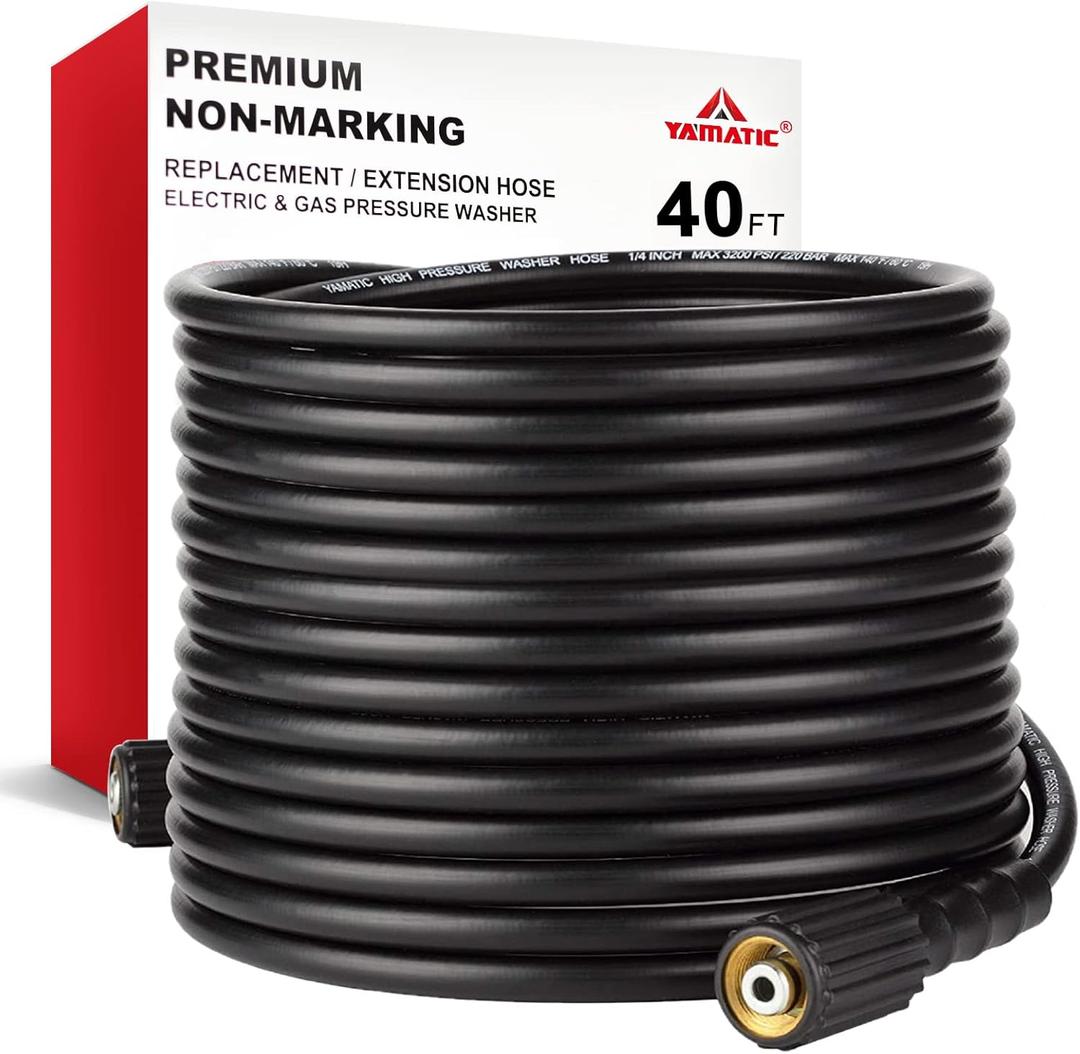 YAMATIC Pressure Washer Hose 40FT 1/4" Kink Resistant M22 Brass Fitting Power Washer Hose Replacement for Ryobi, Troy Bilt, Greenworks, CRAFTSMAN & More High PressureWashers, 3200 PSI