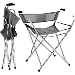 Freshore Canes and Walking Sticks Seat Collapsible 300lbs - Sport Folding Chair Seat Cane 4 Stool Walker for Camping (Heavy Duty Aluminum Alloy 1kg -2.2lb Weight XL Size Grey) (XL GREY)