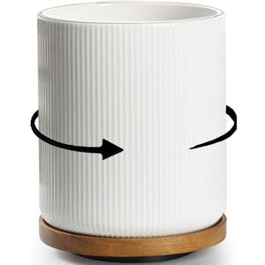 getstar Extra Large Rotating Utensil Holder for Kitchen Counter, 7.9" Ceramic Utensils Crocks Set for Countertop Large & Small Utensil Organizer for Spatula Farmhouse Kitchen Decor (Striped White)