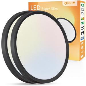 20 Inch LED Flush Mount Ceiling Light, 40W, 4350LM, 3000K/4000K/6000K CCT Selectable Super Slim Round Flat Panel Light for Living Room, Kitchen, Black 2PK