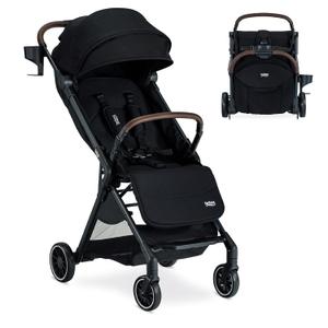 Britax Juniper Compact On-The-Go Stroller, Effortless Fastpack System with One-Hand RapidFold, Portable & Lightweight for Travel, Built-in Carry Handle, Ventilating Fabrics, Raven Black
