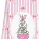 Chinoiserie Christmas Kitchen Towels,Pink Stripes Bow Coquette Christmas Tree Dish Towels,Pink Stripes Christmas Hand Towels for Bathroom Kitchen,Grandmillennial Decor,16x24 Inches