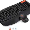 MEETION Wave Ergonomic Keyboard and Mouse Wireless, USB/Bluetooth Wave Ergo Keyboard with Wrist Rest, 4 DPI Adjustable Swing Wheel Silent Wireless Mouse Rechargeable for Windows/Mac/Android Black