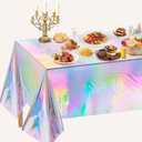 OHOME 4 Pack Iridescence Plastic Tablecloths Disposable Galentines Day Decorations New Years Birthday Disco Bachelorette Bridal Wedding Rainbow Iridescent Party Decorations 54" x 108"