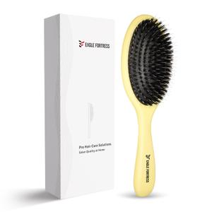 Glidease Matte Boar Bristle Hair Brush without Ball Tips, Smooth Bristle for Women, Men, and Kids - Effortless Detangler Hair Brush Ideal for Thick, Thin, Fine All Hair (Yellow)