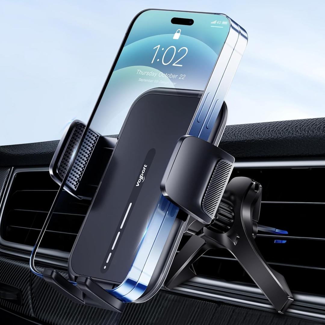 volport Vent Phone Mount for Car, Hands Free Air Vent Clip Cellphone Holder with Deep Wide Clamp, Universal Automobile Cradle Fit for Mercedes Benz, Toyota RAV4, Thick Case iPhone Wallet Card Holder