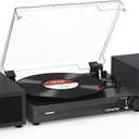 Vinyl Record Player with External Speakers BT 5.3 Wireless Turntable Portable with 3 Speed USB Vintage Wooden Black