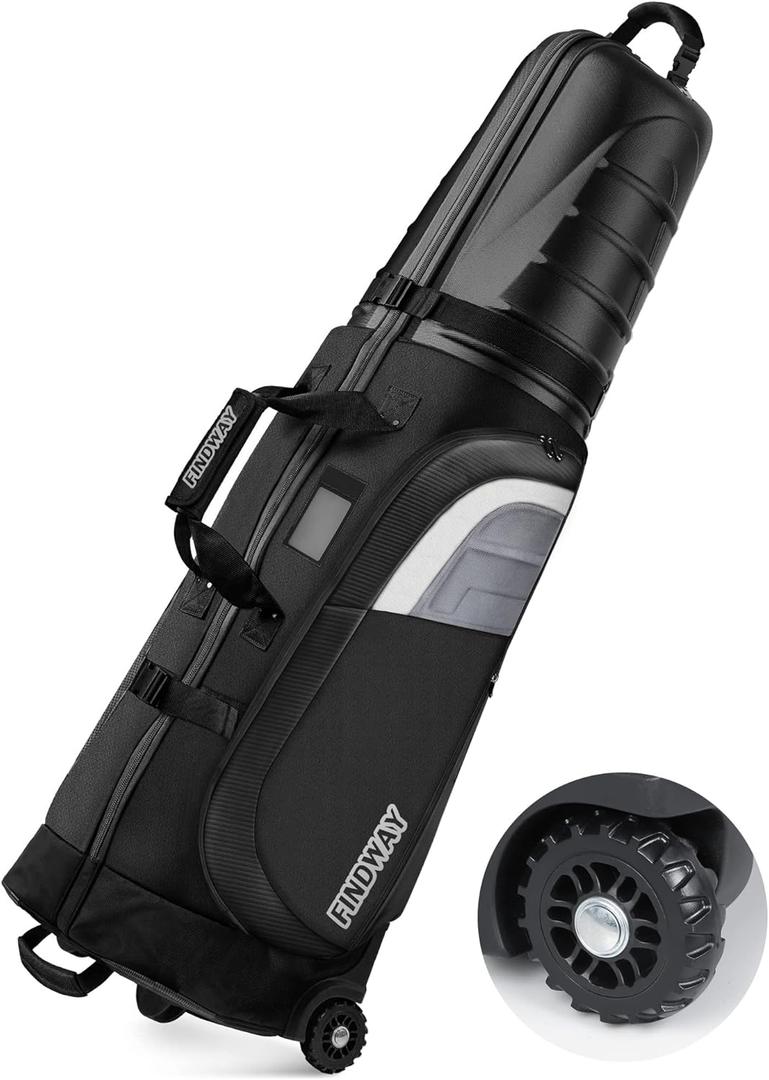 Findway Golf Travel Bags for Airlines with Wheels and ABS Hard Case Top, Protect Your Clubs, Waterproof 1680D Oxford Fabric and Oversize Tank Wheels, Lightweight and Easy to Maneuver (Black)