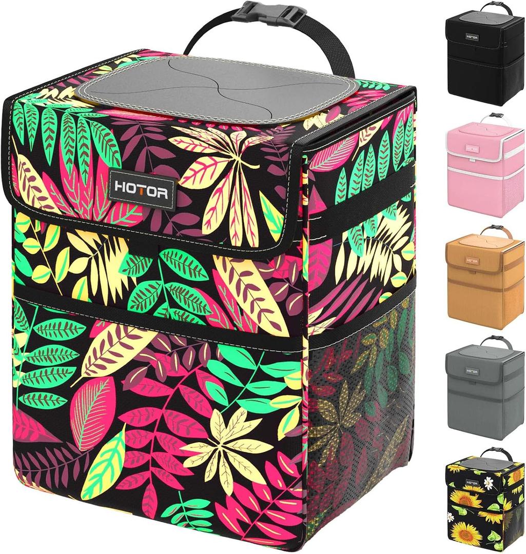 HOTOR Car Trash Can - Leak-Proof Car Organizer and Storage Bag for The Back/Front/Console of Any Cars,Sedans, SUVs & Trucks Easy-to-Install Car Accessory Interior, Leaves Print (2 Gallons)