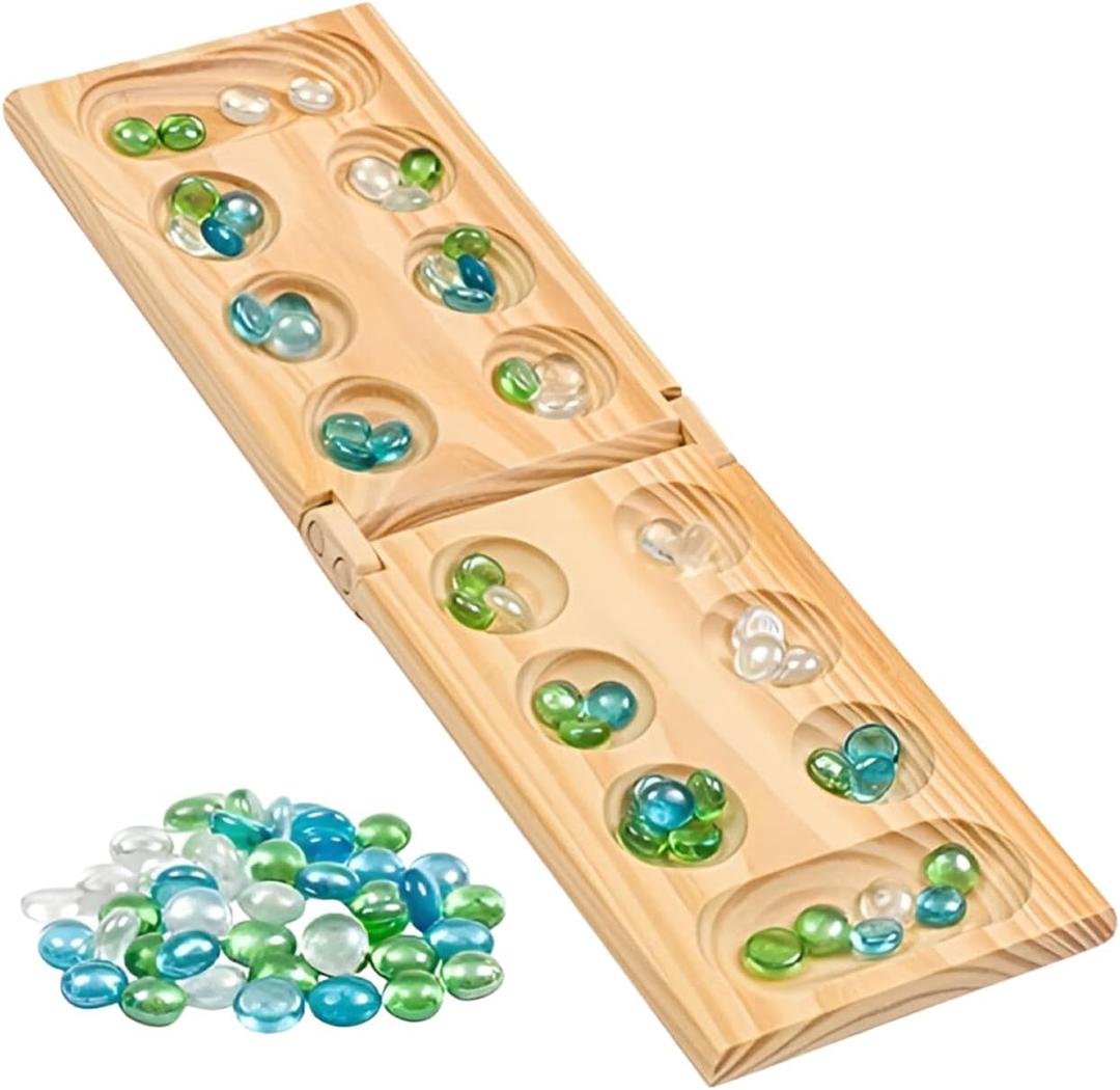 Regal Games Mancala Board Game - Fun Classic Table Game with Wooden Board for Adults & Kids - 48 Glass Mancala Beads & 2 Player Games - Ideal for Family Game Night, Travel (Ages 8+)