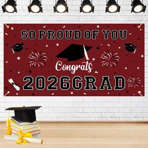 3 x Graduation Decorations 2026 Maroon Graduation Banner 66.1" x 33.8" Graduation Backdrop Congrats Grad Banner for Outdoor Indoor High School College Class of 2026 Graduation Party Decorations
